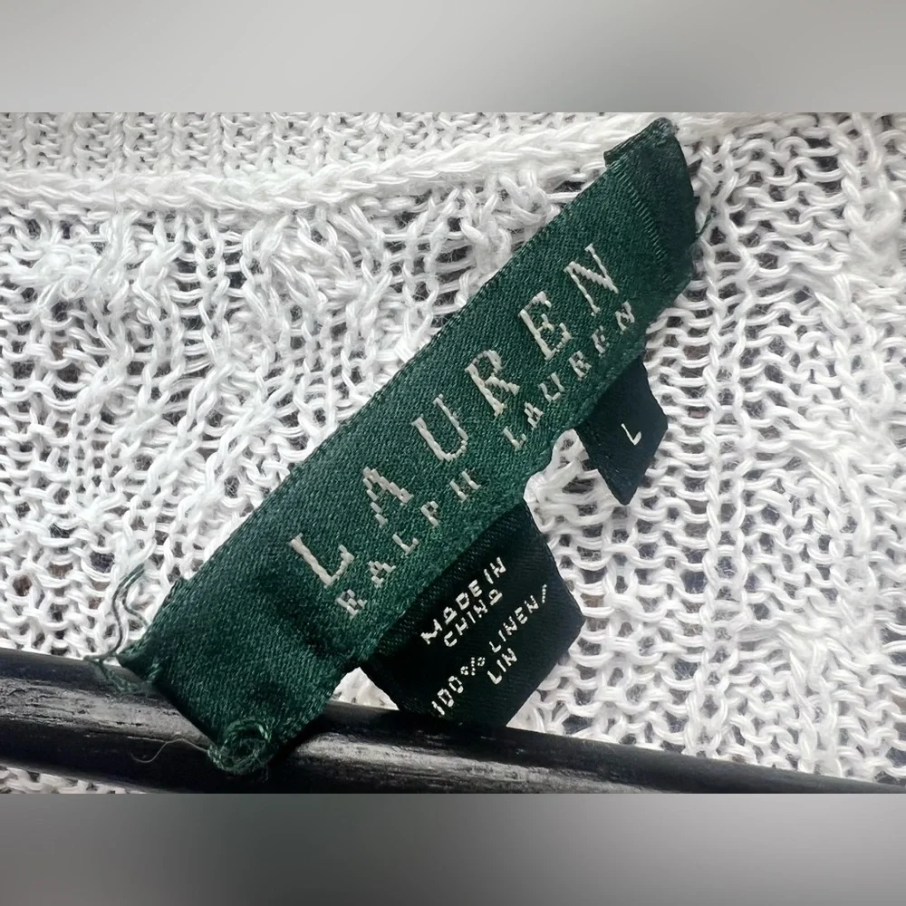Lauren Ralph Lauren- Women's Linen White Cable Knit Sweater-‎ Large